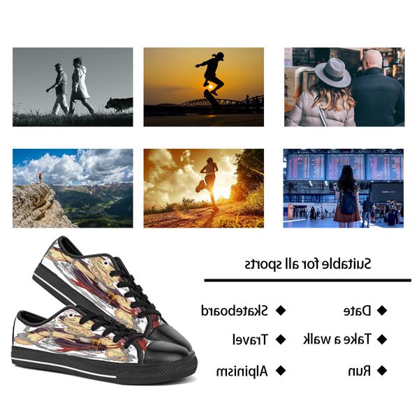 Erkekler kadın DIY özel ayakkabıları düşük üst tuval kaykay spor ayakkabıları üçlü siyah özelleştirme UV baskı spor spor ayakkabıları wangji 155-14