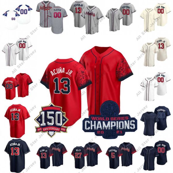 Maglie da baseball 2021 WS Champion Maglie da baseball Atlanta Ronald Acuna Jr Freddie Freeman Dansby Swanson Ozzie Albies Chipper Jones Austin Riley Joc