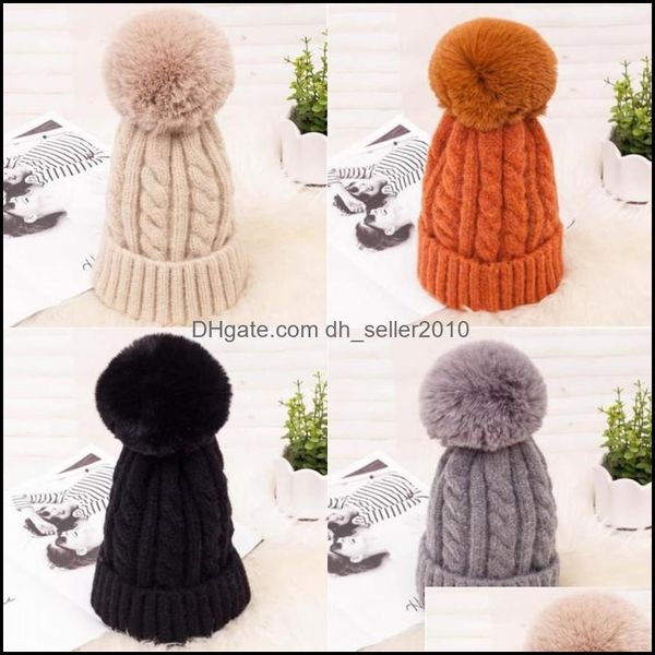 Partyhüte Beanie-Mütze mit abnehmbarem niedlichen Ball Outdoor Winter Strickmützen Frauen Mädchen elastisch Größe 6 Farben Warm 101 P2 Drop Delive Dhh0I