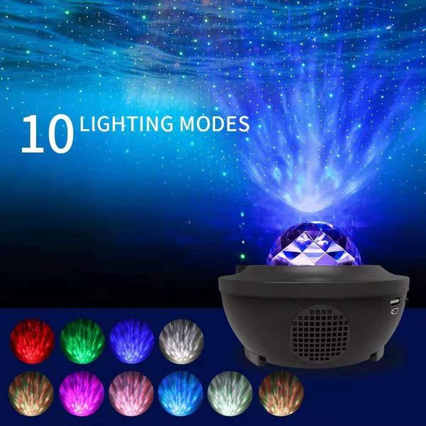 L￢mpadas de projetor Rom￢ntico colorido Stary Sky Ocean Projector Night Light Remote Remote Ocean Wave Proje￧￣o L￢mpada Bluetooth Music 221117