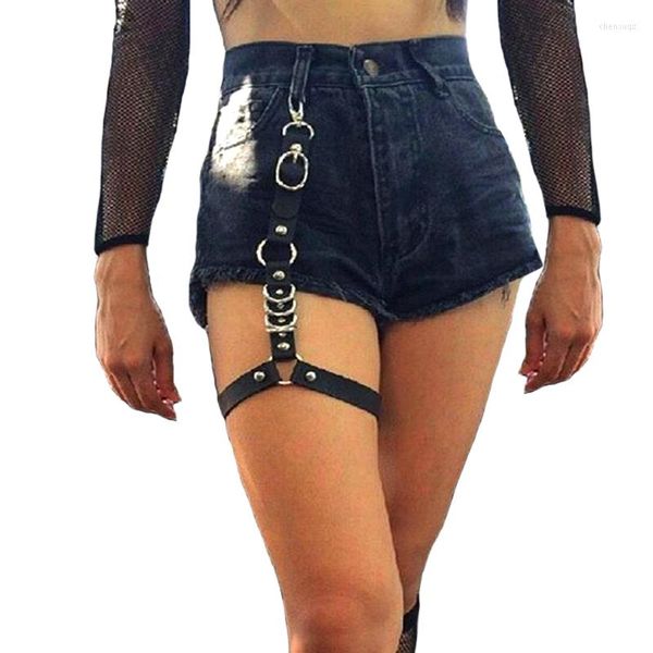 Ремни женщины панк -ремешок зажим из кожа кожаный крючок ремень регулируемый подвеска металлическая кольцо с подвязкой для ноги сексуальные аксессуары жгут Femme