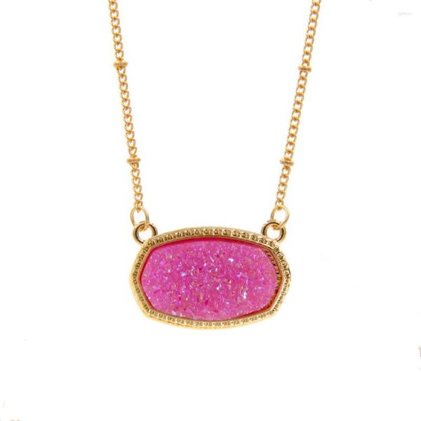 Colares pendentes resina resina oval druzy colar Cadeia de cores dourada drusy hexagon designer jóias de moda para mulheres