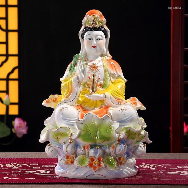 Tischuhren, buddhistische Buddha-Statue, Guanyin, Keramik, Porzellan, vollfarbig, sitzender Lotus, weiß