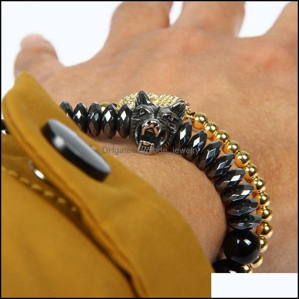 Bracelets de charme Men Sier Bracelet Bangles Wholesale 10pcs/Lote Sal￣o de lobo de a￧o inoxid￡vel com j￳ias de mi￧angas de 8 mm de mi￧angas para DHL70