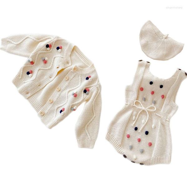 Completi di abbigliamento 0-3 anni Neonate infantili in maglia a maniche lunghe Cappotto di fiori Bretelle Pagliaccetti Primavera Autunno Abbigliamento per bambina