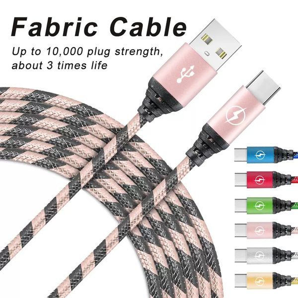 Mikro USB Şarj Şarj Cihazı 3ft 1m uzunluğunda Naylon Örgülü Tip C Tip Cables Senkronizasyon Veri Şarj Cordu Android Cep Telefonu 5 6 7 Cep Telefonu