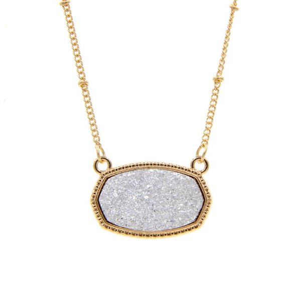 Designer Halskette Anhänger Halsketten Harz Oval Druzy Halskette Farbkette Druy Hexagon Style Luxusdesigner Marke Mode Schmuck für Frauen Herz Halskette 325