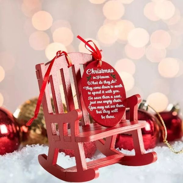 Christmas in Heaven Memorial Ornament Mini Wooden Rocking Chair com decoração de casa significativa para decoração para decoração de Natal