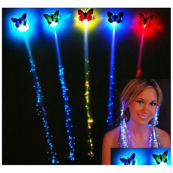 Outros suprimentos de festa de evento LED Flash Butterfly Fiber Braid Party Dance iluminada Glow Luminous Hair Extension Rave Halloween Deco Dhtld