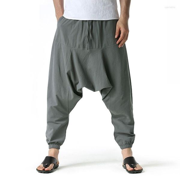 Pantaloni da uomo Mens Hippie Harem Fashion Baggy Cotton Linen Boho Pantaloni con cavallo basso Pantaloni da uomo allentati Casual Yoga Jogging Streetwear