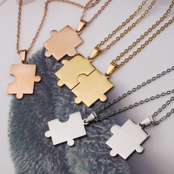 Catene 2 pezzi/set logo personalizzato parole incise cuore puzzle collane in acciaio inossidabile con gioielli pendenti regali per coppia di famiglia