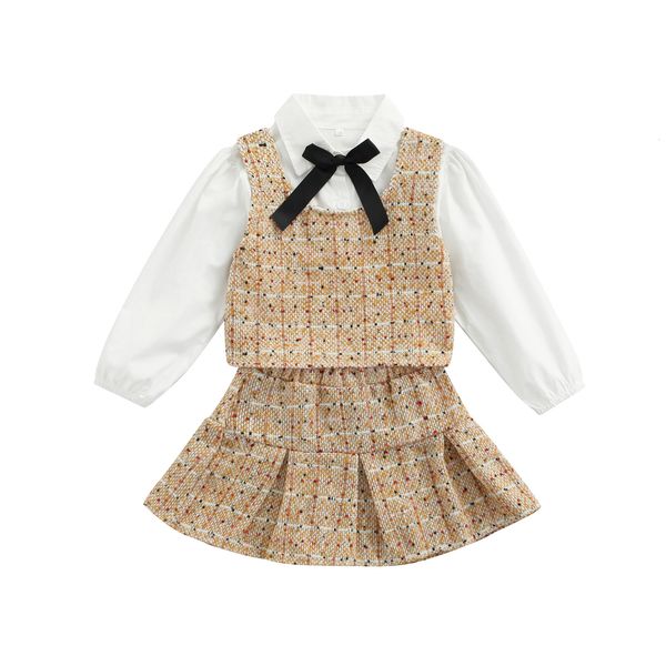 Наборы одежды 3PCS Девушки для девочек набор сплошного цвета рубашки с длинным рукавом эластичные наряды для детей 1 6 лет 221118