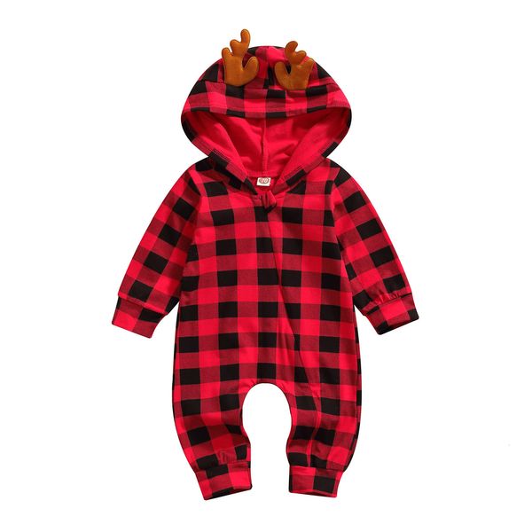 Pagliaccetti Citgeett Autunno Natale Infantile Neonate Ragazzi Casual Manica lunga Tuta Plaid Stampa Cerniera Pagliaccetto con cappuccio Abiti di Natale 221117