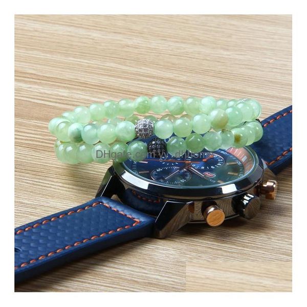 Perlen 10 Stück Großhandel Paarschmuck 6 mm natürlicher hellgrüner Stein mit klarer CZ-Kugel Perlenarmband für Mädchen und Frauen Geschenk Dhysg