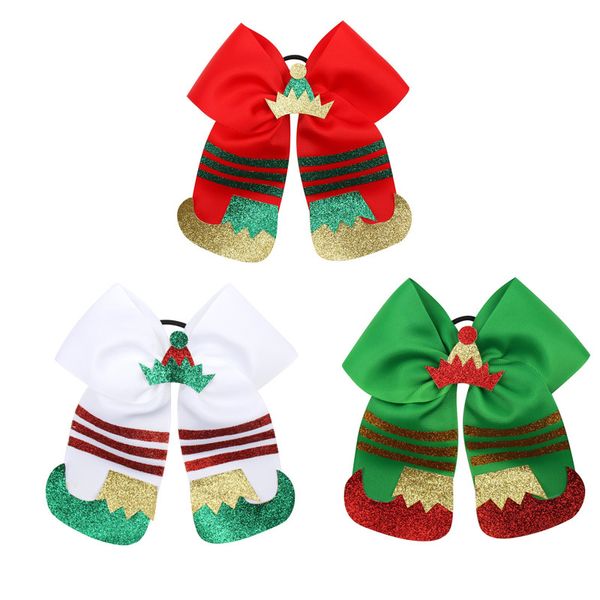 Accessori per capelli per bambini 7 pollici Nastro elastico natalizio Fiocco Elastico per bambina Cravatta per capelli Corda Cheer Fasce per capelli Natale Festa per bambini Copricapo Copricapo