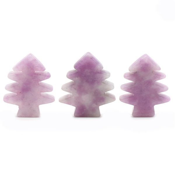 3 pe￧as Lepidolite Healing Crystal Stones Pingente Mini Christmas Tree Desk Ornament Pocket Stone Home Office Decora￧￣o de Natal