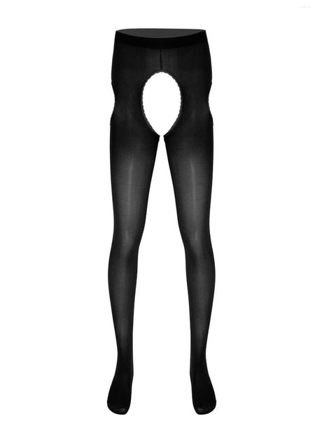 Calzini da uomo Collant con apertura sul cavallo Collant sexy senza cavallo Leggings trasparenti elasticizzati Calze con rifiniture in pizzo Calze intimo