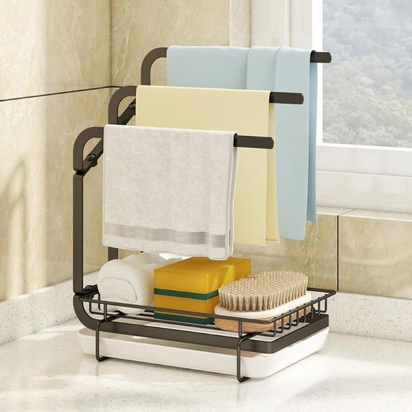 Küche Lagerung Hause Waschbecken Regal Bad Handtuch Organizer Seife Schwamm Halter Ablauf Rack Korb Gadgets Zubehör