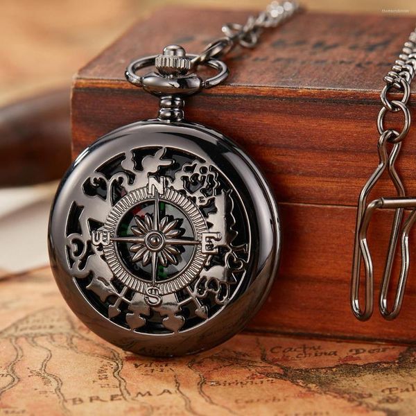 Pocket Watches Black Roman Numbers Quartz Assista Men Women Luxury Hollow Case Steampunk Vintage Pingente Colar Man Greams Drop Drop