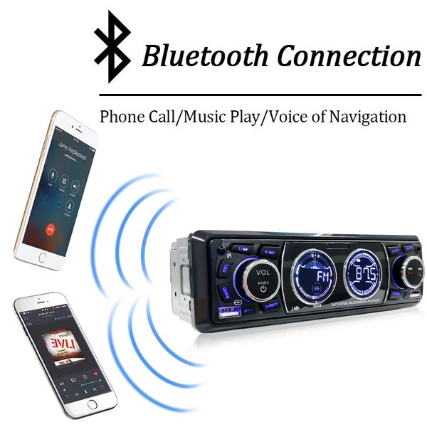 Rádio de carro Audio 1din Bluetooth estéreo MP3 Player Receptor FM 60WX4 AUTOMELO AUTOMENTO CARREGEM AUX/USB/TF CARTO NO KIT DASH