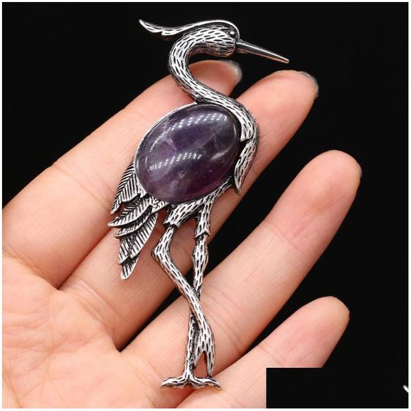 Pins Broschen Pins Broschen 1 Stücke Naturstein Achate Straußenschale Amethysten Anhänger Für Diy Schmuck Broschen Frauen Geschenk Größe 30X8 Dhoyf