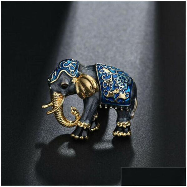 Pins Broschen Stifte Broschen Ankunft Ankunft Schöne blaue Textur Emaille Elefant Form Brosche Kristall für Frauen Kinder Schal Kleidung Schmuck Dhtvw