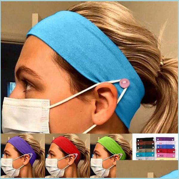 Andere Event Party Supplies 18 Farben Gesichtsmaske Stirnbandhalter Sport Gestrickte Stirnbänder mit Knopf Ohrschoner für Er Yoga Haar Ba Dh0Ol