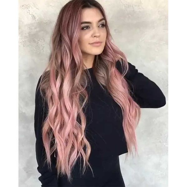 Parrucche da donna Copricapo per capelli medi ricci lunghi castani rosa