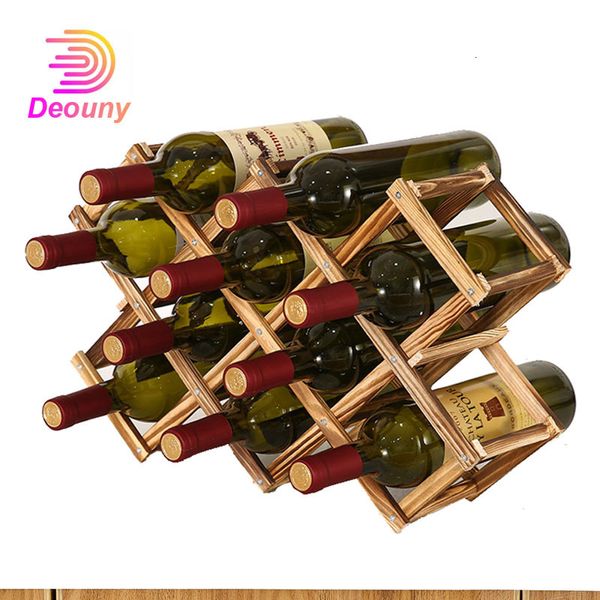 Tisch-Weinregale DEOUNY Massivholz Home Creative Folding Flaschenhalter Einfach Robust 3/6/10 Bottle Liquor Bar Zubehör Werkzeug 221118