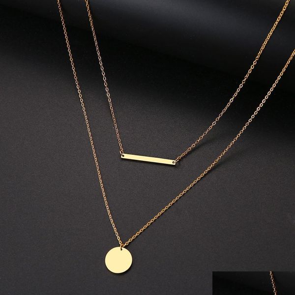 Anhänger Halsketten Choker Halskette für Frauen Doppel Anhänger Runde und Stick Metalllegierung Kreativer Schmuck Gold Sier Modeschmuck Dh9Wa