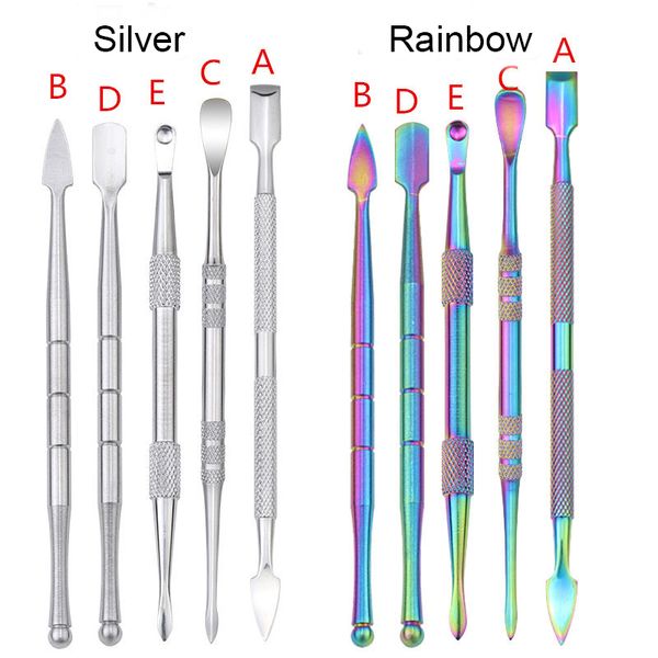 5 Styles Rainbow Gümüş Renk Sigara Aksesuarları DAB Aracı Kiti Alüminyum Kutu Ambalaj Kuru Bitki Buharlaştırıcı Kalem Memesi Atomizer Titanyum Tırnak Dabber Alet Seti