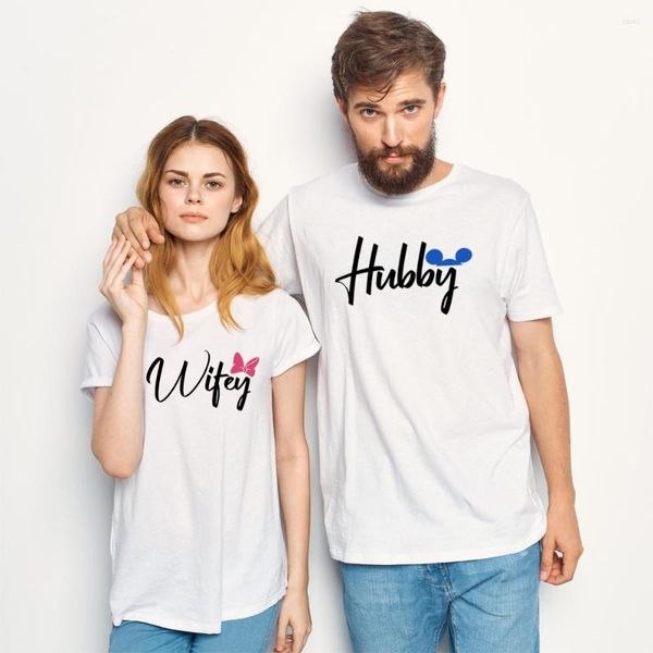 Magliette da uomo Hubby Wifey T-Shirt Partner Coppia Manica corta O-Collo Estate Lettera Top Tee Camiseta Hombre Accetta abbigliamento personalizzato