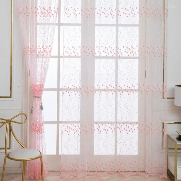 Vorhang, schlichtes Design, modischer Trend, Halbschattierung, transparentes Garn, rosa Blumenstickerei, modern, leicht, dünn