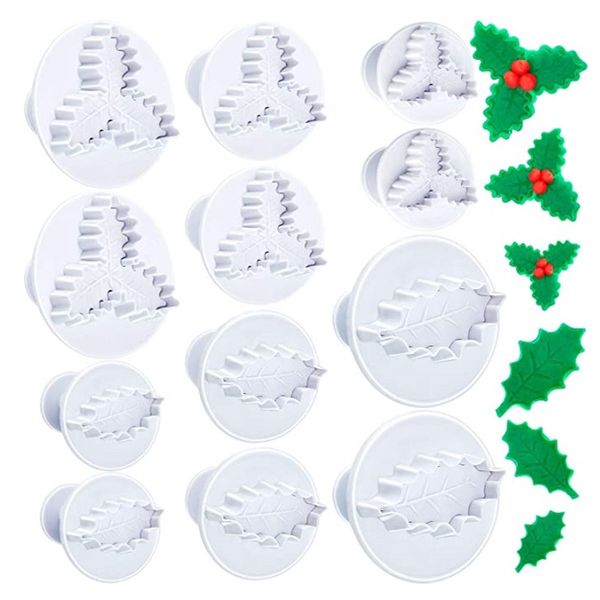 Christmas Holly Leaf Cookies Cutter Biscuit Fondant Punger Spring Mold Sugarcraft Cupcake Decorating Mold Baking Tools MJ1132