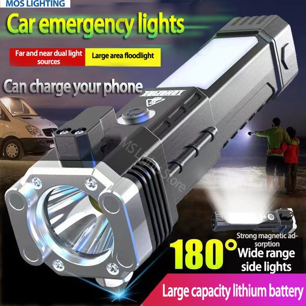 Mehrzweck-Autosicherheit Hammer Hammer Taschenlampe Fenster Breaker Cutter Car Escape Tool Mobile Strom LED Taschenlampen Alarm Rettung Strong Magnet