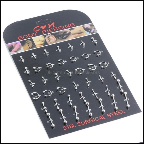 Body Arts Set di 42 pezzi in acciaio inossidabile Body Piercing Stud Naso Anello Labbro per uomini e donne Drop Delivery Salute Bellezza Tatuaggi Art Dhjft