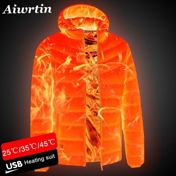 Piumini da uomo Parka da uomo Giacche riscaldate Cappotto da esterno Batteria elettrica USB Maniche lunghe Riscaldamento con cappuccio Abbigliamento termico invernale caldo 221117