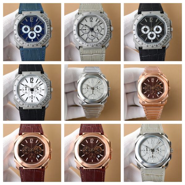 Montre de Luxe Mens relógios de 41 mm Chronographquartz Movimento octogonal Case de aço de luxo relógio de pulso Relógios de pulso