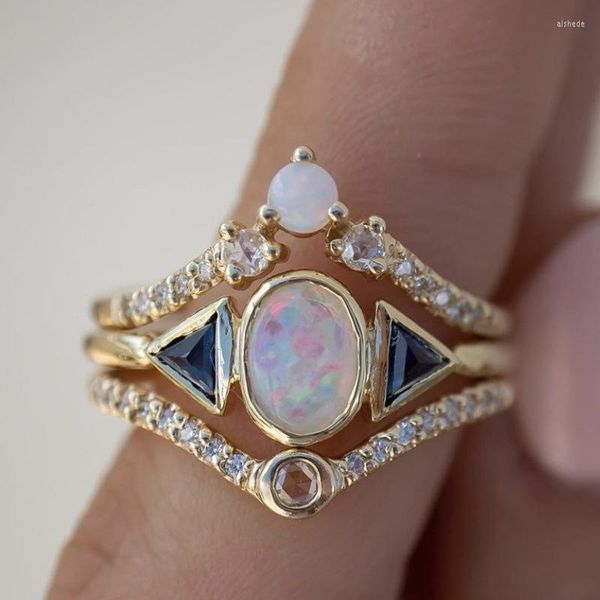 Eheringe Schmuck Ornament-Ring dreiteilig Legierung Opal Damen Ornament Mode Urlaub Geschenk Tanz Verlobung