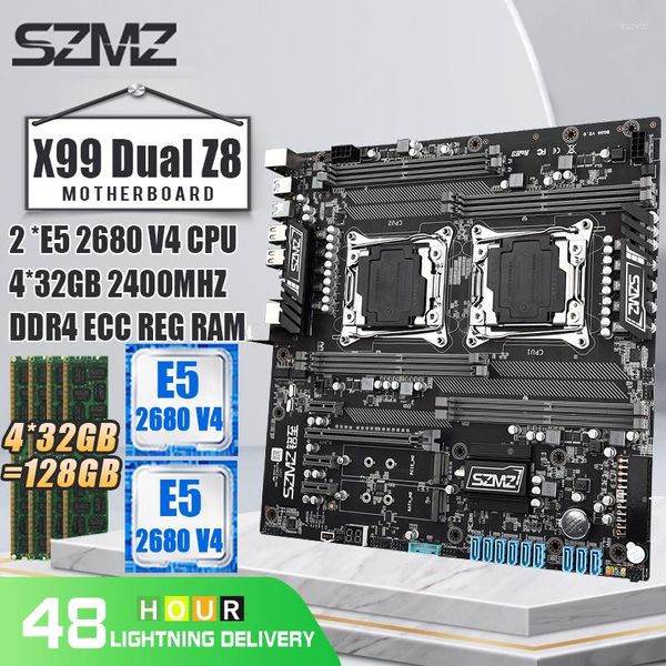 Материнские платы SZMZ X99 Двойной Z8 Motherboard Socket LGA 2011-3 SET с 2 PCS XEON E5 2680 V4 CPU и 4 32 ГБ DDR4 2400 МГц ECC REG KIT KIT