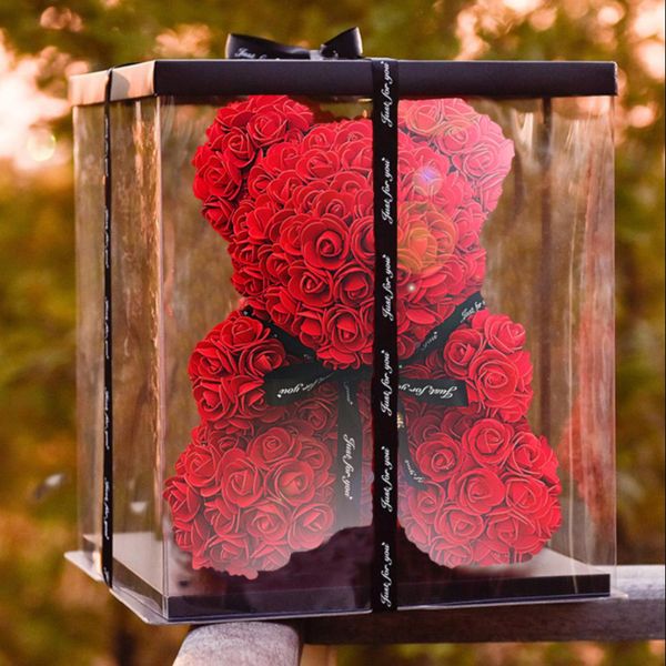 Ghirlande di fiori decorativi 25/40 cm Rose Orso con cuore Fiore artificiale Rosa Orsacchiotto per le donne San Valentino Matrimonio Compleanno Regali di Natale Decorazione 221118