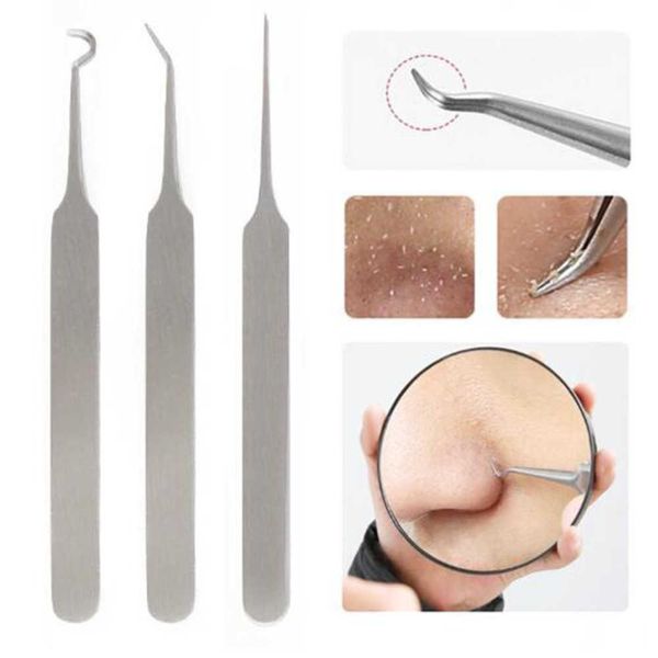 Piegatura dritta curva blackhead acne ago clip tweezer facciale strumento di pimpo poro kit di rimozione dei kit pinza de clip aguja de acne espinilla