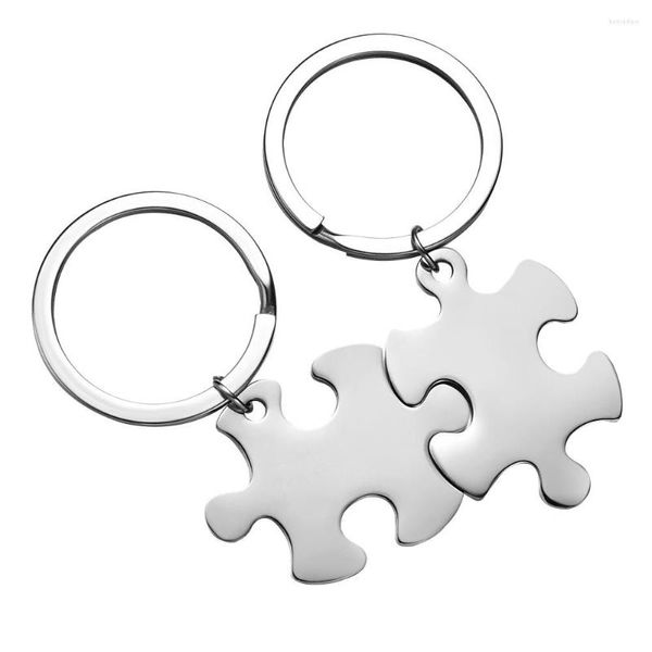 Chaveiros de aço inoxidável Puzzle Keychain em branco para gravar preto/prata colorida metal jigsaw cadeia espelho polido por atacado 10pair