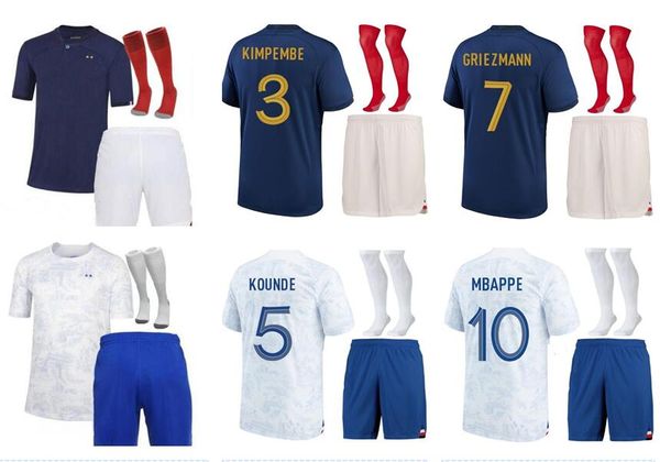 Kit adulto Francês Fra nce Soccer Jerseys Sets 2022 2023 Benzema Mbappe Griezmann 22 23 Pogba Giroud Kante Maillot de Foot Equipe Maillots Francia Futebol camisa de futebol