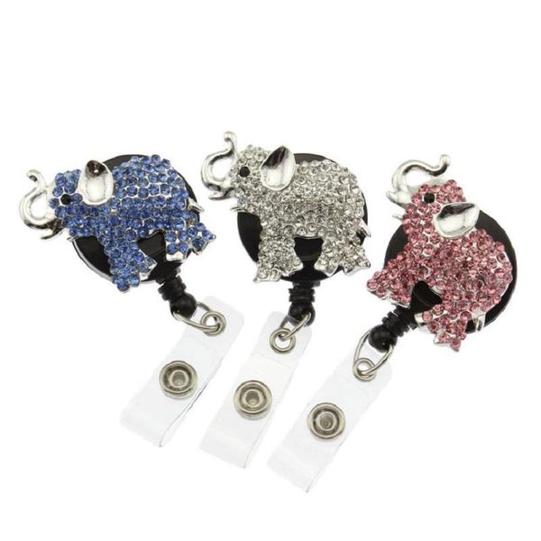 Spille Spille Spille Spille 1 Pc 3Pcs 10Pcs Mixcolors Animale Elefante Strass Cristallo Retrattile Pl Bobina/Id Badge Nome Titolare D Dhtni