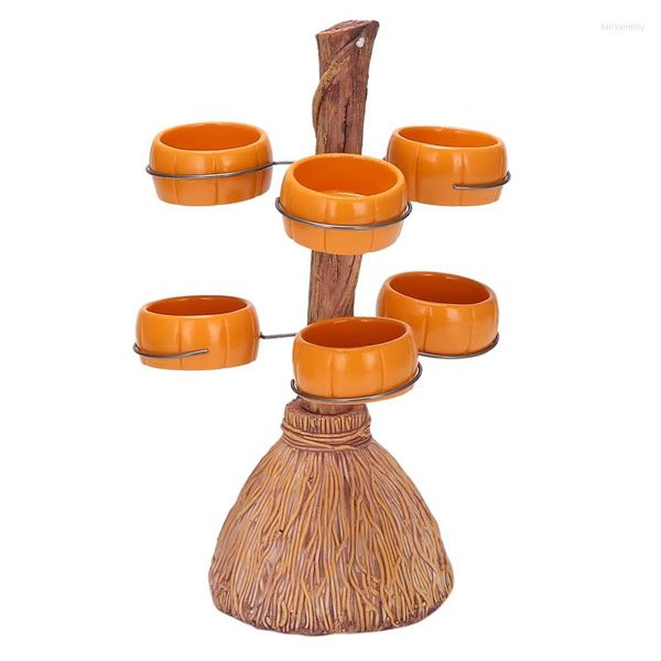 Sacchetti per gioielli Zucca di Halloween Snack Bowl Rack Piatto da frutta con supporto in legno Vassoio per esposizione di alimenti per servire caramelle