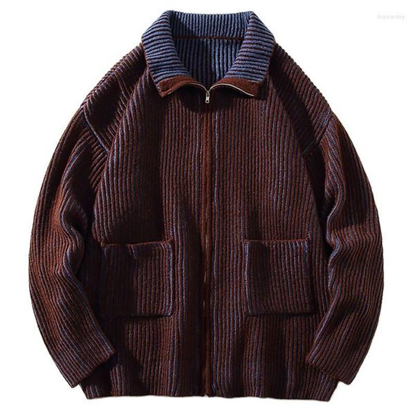 Männer Pullover Herbst Zip Up Tasche Strickjacke Männer Baggy Sweatercoat Mode Harajuku Streetwear Strickwaren Jumper Kleidung Tops Männlich Plus größe