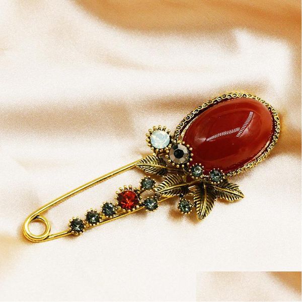 Pinos broches pinos broches chegam mulheres grandes mulheres vintage ruby ​​broche pino antigo sier sier cristal shinestone metal jewelry access dhdht