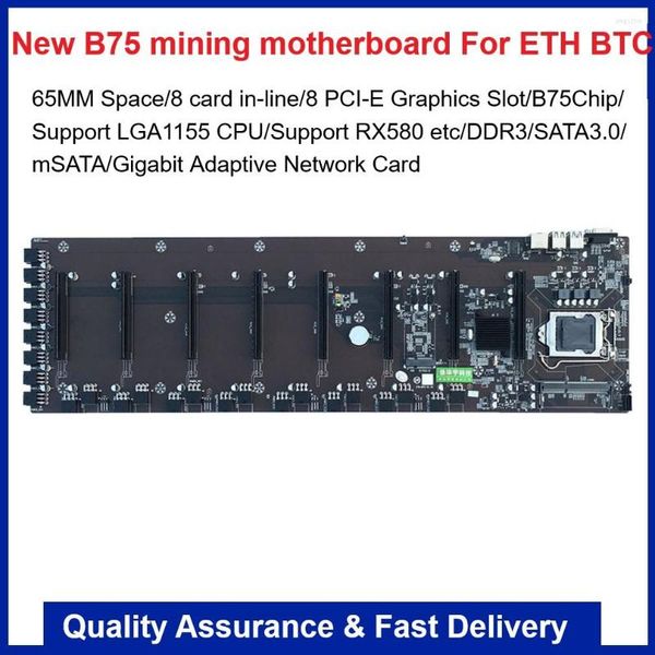 Motherboards ETH BTC Mining Motherboard B75 65MM Chip LGA1155 8GPU Slot Unterstützt RX580 DDR3 SATA3.0 MSATA USB3.0 Gigabit Netzwerkkarte