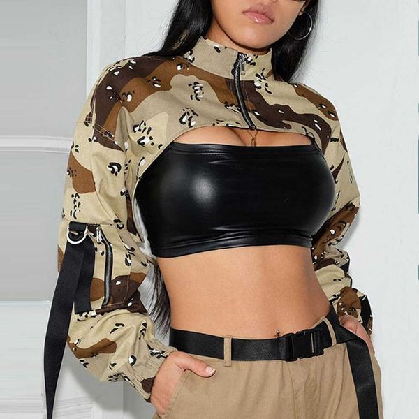 Jaquetas femininas Camo Jaqueta Cropped Camuflagem Casacos Casual Moda Tops 2022 Mulheres Roupas de Inverno Queda Cyber ​​Y2K Streetwear Trench Jackets T221105